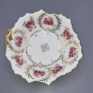 Lefton Dish china KF3 / 54 Gold Handle  Hand painted Porcelain Bowl Rose Pink